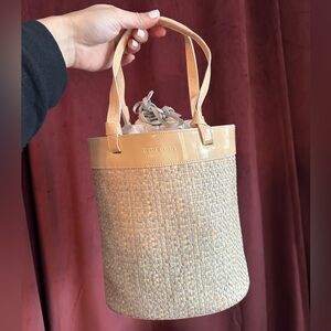 Givenchy Beige and Baby Blue woven Bucket Tote with Patent Trim